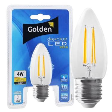 Imagem de Lâmpada Vela Lisa Filamento Led 4W E27 Âmbar 1800K Bivolt - GOLDEN, Âm