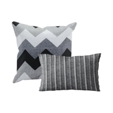 Imagem de kit 2 Capas Almofada Tear Alto Padrão luxo 60x60 + 30x50 Vr (KIT A 04 Cinza Grafite Branco - KIT A SOFA ENCOSTO ALGODAO JACQUARD)
