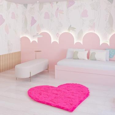 Imagem de Tapete Sala Felpudo Peludo Rosa Coração 100 Cm