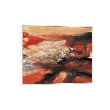 Imagem de MUHJDYC Zao Wou-ki Pintura famosa abstrata - imagem de arte em tela - arte de parede para sala de estar - reprodução de impressões (21-2-72) 20x25cm-8x10in moldura branca