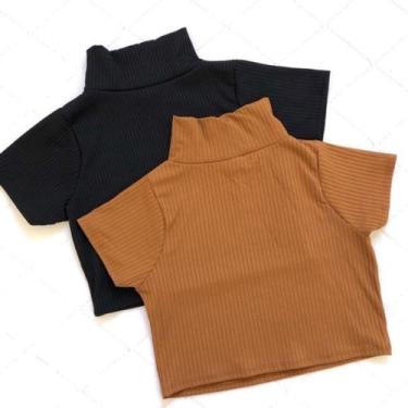 Imagem de Blusa cropped feminino gola alta manga curta blogueira - filo modas, T
