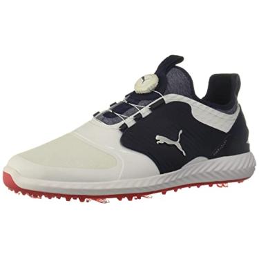 Imagem de Puma Golf Tênis de golfe masculino Ignite Pwradapt Caged Disc, Puma branco/Puma prata/pavão, 8.5