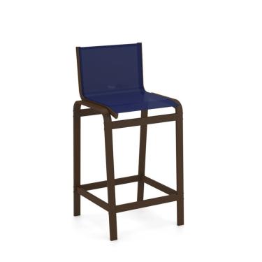 Imagem de Banqueta Alta Bancada Alumínio Marrom Tela Azul