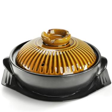 Imagem de Okllen Tigela grande de pedra coreana com tampa e travessa, panela de argila de 1,5 g para cozinhar, panela quente para Dolsot Bibimbap, sopa, caçarola, arroz, ensopado, macarrão