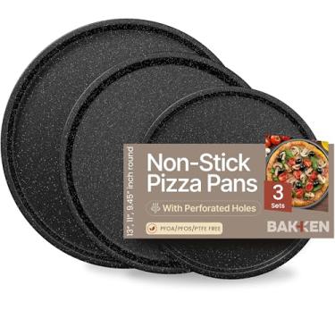 Imagem de Conjunto de 3 formas antiaderentes de mármore cinza – Assadeiras de pizza de aço carbono (24 cm, 28 cm, 33 cm) para uso no forno, durável, sem PFOA, PFOS, livre de PTFE, lavável na lava-louças