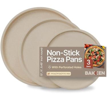 Imagem de Conjunto de 3 formas antiaderentes de mármore branco – Assadeiras de pizza de aço carbono (24 cm, 28 cm, 33 cm) para uso no forno, durável, sem PFOA, PFOS, livre de PTFE, lavável na lava-louças