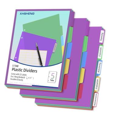 Imagem de Conjunto de 3 divisórias para 3 fichários, 5 divisórias de fichário, plástico, separadores multicoloridos com abas
