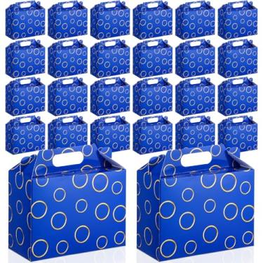 Imagem de Faccito Pacote com 24 caixas de guloseimas azuis e douradas com alças Vedio Game lembrancinhas temáticas de ouriço sacos de presente azuis dourados para videogame, presentes de festa, lanches