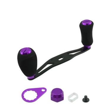 Imagem de Mewutal Carretel de pesca com alça roxa para pesca com alça de isca Rocker Baitcasting peças de reposição, com puxador e porca de EVA (preto + roxo)
