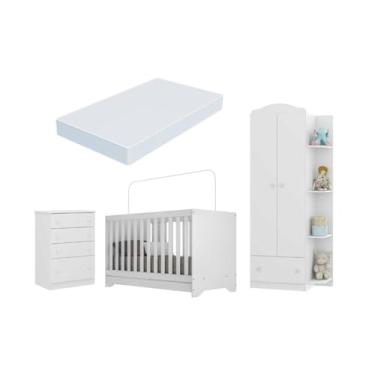 Imagem de Quarto Infantil Completo com Berço 3 em 1 com Colchão Incluso Multimóveis Mp4354 Branco/colorido