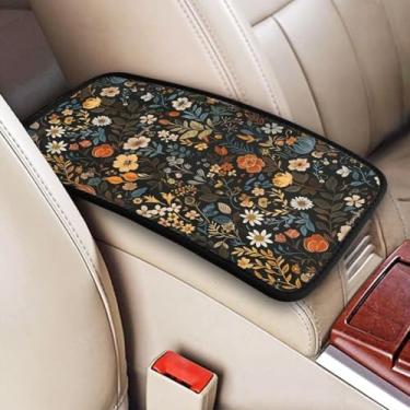 Imagem de MAGIFUN Capa universal para console central de carro vintage floral folha protetor de braço flor floral bonito antiderrapante almofada de descanso de braço automático para SUV caminhão veículo Vans