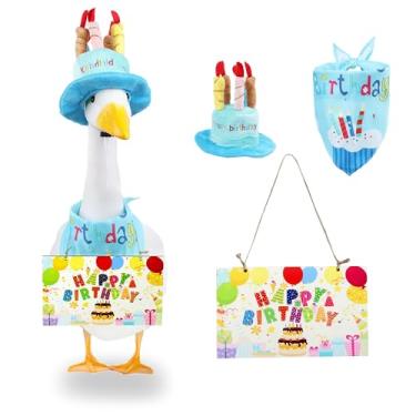 Imagem de kedaijin 3 Peças De Roupa Ganso Feliz Aniversário Para Gramado Cimento 23'' E 17'' Altura, Fantasia Jardim Varanda (Placa Aniversário)
