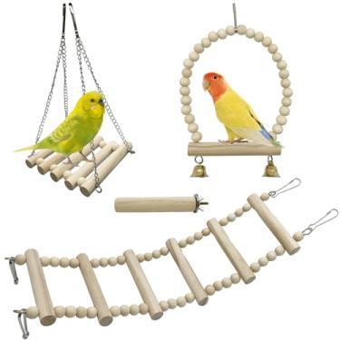 Imagem de Gaiola de papagaios pequenos para periquitos, periquitos, periquitos, periquitos, periquitos, calopsitas pequenas - brinquedo para pendurar para mastigar em pé escalando pássaros de madeira natural (4