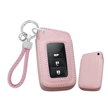 Imagem de HIBEYO Smart Remote Key Fob Cover Fit for Lexus GS NX RX GX RC F ES LS UX LC LX é capa protetora de couro real para chave capa protetora adequada para acessórios de carro Lexus 2/3/4 botão B chaveiro