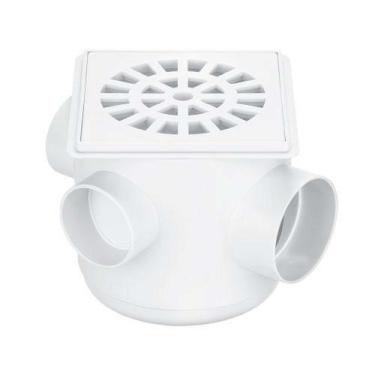 Imagem de Caixa Sifonada Quadrada 100x100x50mm com 3 Entradas de 40mm - PVC - HE