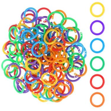 Imagem de 120 anéis de plástico para fichário de plástico com folhas soltas, anéis multicoloridos, flexíveis para cartões, pilha de documentos, organização de amostras, escola, casa ou escritório, 6 cores (20
