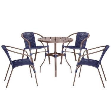 Imagem de 04 Cadeiras Floripa E Mesa Roma 100cm Marrom Trama Azul