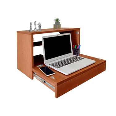 Imagem de Escrivaninha Suspensa Bancada Compacta com Gaveta Mesa para Notebook Madeira Natural