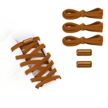 Imagem de YELARXI Cadarços elásticos sem laço com 2 fivelas de metal para adultos, tênis de lona, Marrom, 39 inch