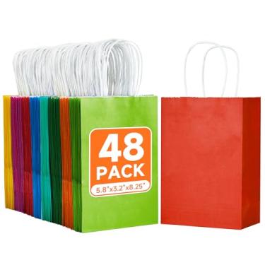 Imagem de METAPRINT Pacote com 48 sacos pequenos de papel para presente com alças, 14 x 8,2 cm × 8,63 cm, sacolas de lembrancinhas de papel kraft a granel para aniversário, chá de bebê, artesanato, casamento