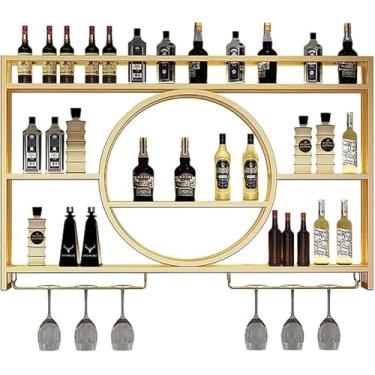 Imagem de Prateleira De Bar De Vinho Montada Na Parede Moderna Prateleira De Vinho De Metal Para Garrafas De Vinho E Vidro Unidade De Bar Prateleiras Flutuantes Suporte De Ferro Suport, Gold, 140x15x80cm
