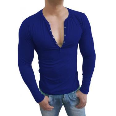 Imagem de Camiseta Botão Pressão Henley Básica Slim Lisa manga longa - Sjons Mod