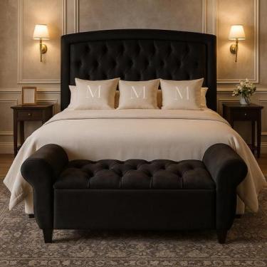 Imagem de Cabeceira para Cama Queen Veneza com Pés 160, Estofado e Baú Reamier d