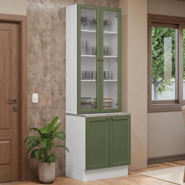 Imagem de Kit Balcão + Cristaleira 70 cm Vik Madesa 02, Branco/Verde