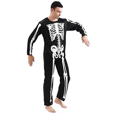 Imagem de JQMAO Fantasia de esqueleto de Halloween para Donnie Darko: macacão de esqueleto masculino, Preto, G