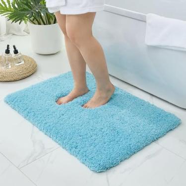Imagem de Ruggnovea Tapetes de banheiro azul-petróleo 61 x 91 cm lavável na máquina para piso de banheiro tapete de banho espesso e macio absorvente para banheira tapete antiderrapante para chuveiro