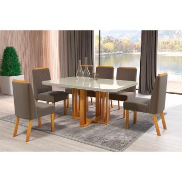 Imagem de Mesa de Jantar Bom Pastor Sentra Com 6 Cadeiras Vigor Off Naturale/ M