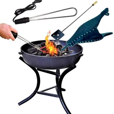 Imagem de Kit Lareira Portátil Ferro Fundido Pé Aço Carbono Acendedor 800W para Ambientes Internos Preto Santa Edwirges 220V