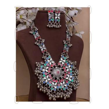 Imagem de Colar com pingente étnico afegão indiano oxidado, feito à mão, boêmio, tribal, joia