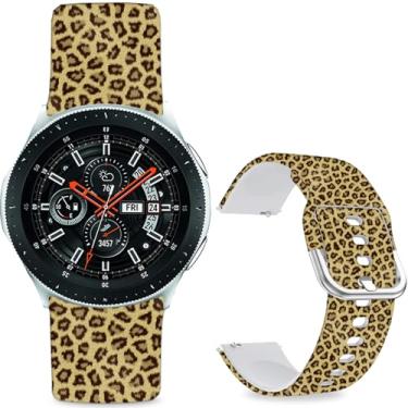 Imagem de Sjiangqiao Pulseiras estampadas com padrão compatíveis com Samsung Galaxy Watch de 46 mm/Watch 3 de 45 mm/Gear S3 Frontier/Classic/Pebble Time/V de 22 mm para homens e mulheres (estampa de leopardo