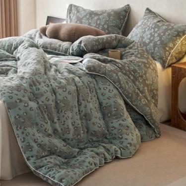 Imagem de HighBuy Conjunto de edredom solteiro, GG, leopardo, musselina, algodão, boêmio, chique, estampa de guepardo, respirável, luxuoso, conjunto de cama de 3 peças, ultramacio, sexy, adolescente, leopardo