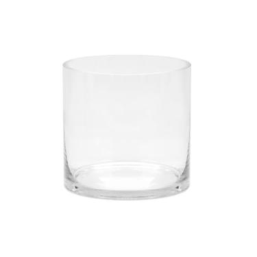 Imagem de Vaso de vidro cilíndrico transparente resistente soprado à mão, 20 cm de largura, 20 cm de altura, vaso de flores para rosa, tulipa, boquês, suporte de vela furacão (1, 20 x 20 cm)