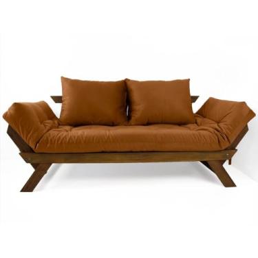 Imagem de Sofá Japão Futon Sarja Madeira Cor Imbuia - Caramelo