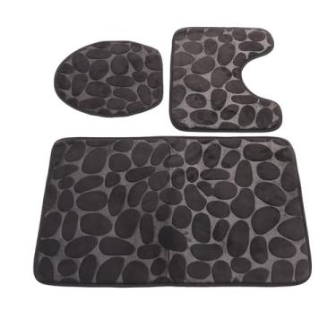 Imagem de Tapete de assento de vaso sanitário, conjunto de 3 peças, tapete absorvente de contorno de vaso sanitário com relevo em relevo para crianças e adultos (preto)