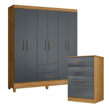 Imagem de Guarda Roupa Casal Panamá E Cômoda Ms913 Freijó Cinza  Moval - MOVAL M