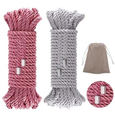 Imagem de Coldairsoap Corda de seda macia com bolsa de armazenamento, pacote com 2, corda de nylon macio, cordas de prata rosa sedosa, cordão trançado colorido multiuso, cordão trançado de cetim, 8 mm