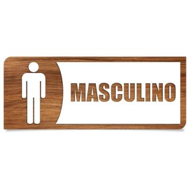 Imagem de Placa Sinalização Banheiro Masculino, 25 x 10 cm, Efeito Madeira, Marrom PS Sanitario Homem