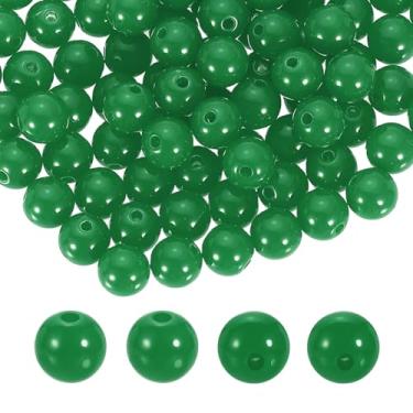 Imagem de HARFINGTON 100 peças de contas redondas de acrílico verde 10 mm de diâmetro 1,9 mm furo de resina plástica bolas lisas contas soltas para fazer joias, pulseiras, colar, brincos, faça você mesmo