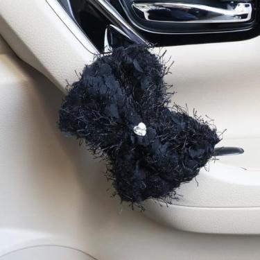 Imagem de MINGZAIQIPEI Conjunto fofo de 2 peças com diamantes de renda de pelúcia capa de alça de carro, luvas de aderência de carro, capa de puxador de porta interna, protetor de alça acessórios interiores