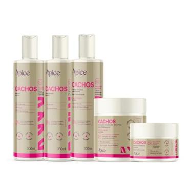 Imagem de Apice Kit Completo 5 Itens Tratamento NOVA FRAGRANCIA Cachos - Shampoo, Condicionador, Máscara, Ativador e Gelatina - Enrichecido com D Pantenol, Karité, Óleo de Coco e Aloe Vera - Para Cabelos Ondulados e Cacheados