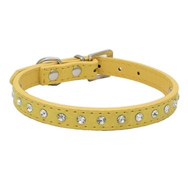 Imagem de Dogs Kingdom 25,4 cm - 41,9 cm Comprimento total Camurça Pele Joia Strass Pet Coleira para Cachorro Diamantes de Cristal Brilhante Couro Pingente Coleira para Cachorro GatoDogs Kingdom S amarelo A191-(1)0601