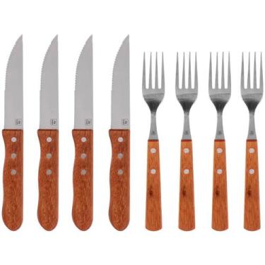 Imagem de Jogo Talheres Premium Em Inox Cabo Madeira P/Churrasco 8 Pçs - Bel Fix