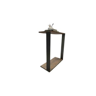 Imagem de Mesinha Lateral Para Sofá Estilo Industrial 100% MDF Mesa Apoio Mesa Auxiliar Sofá Preto E Amadeirado Escuro