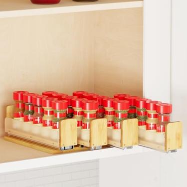 Imagem de SpaceAid Organizador de temperos de bambu para armário, despensa de cozinha resistente, organizador vertical deslizante, 25,7 cm de largura, 4 gavetas (5 cm de largura), 1 camada, natural
