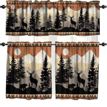 Imagem de Cortinas rústicas de cervo para gatinho, casa de fazenda retrô, floresta, floresta, cabana, animais selvagens, decoração de janela, cortinas de bolso de vara de urso para quarto de meninos, 137 x 45