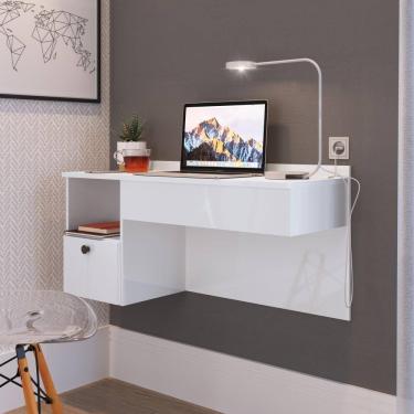 Imagem de Penteadeira Camarim Escrivaninha Mesa Para Maquiagem Tampo Com Espelho 1 Gaveta Quarto Branco